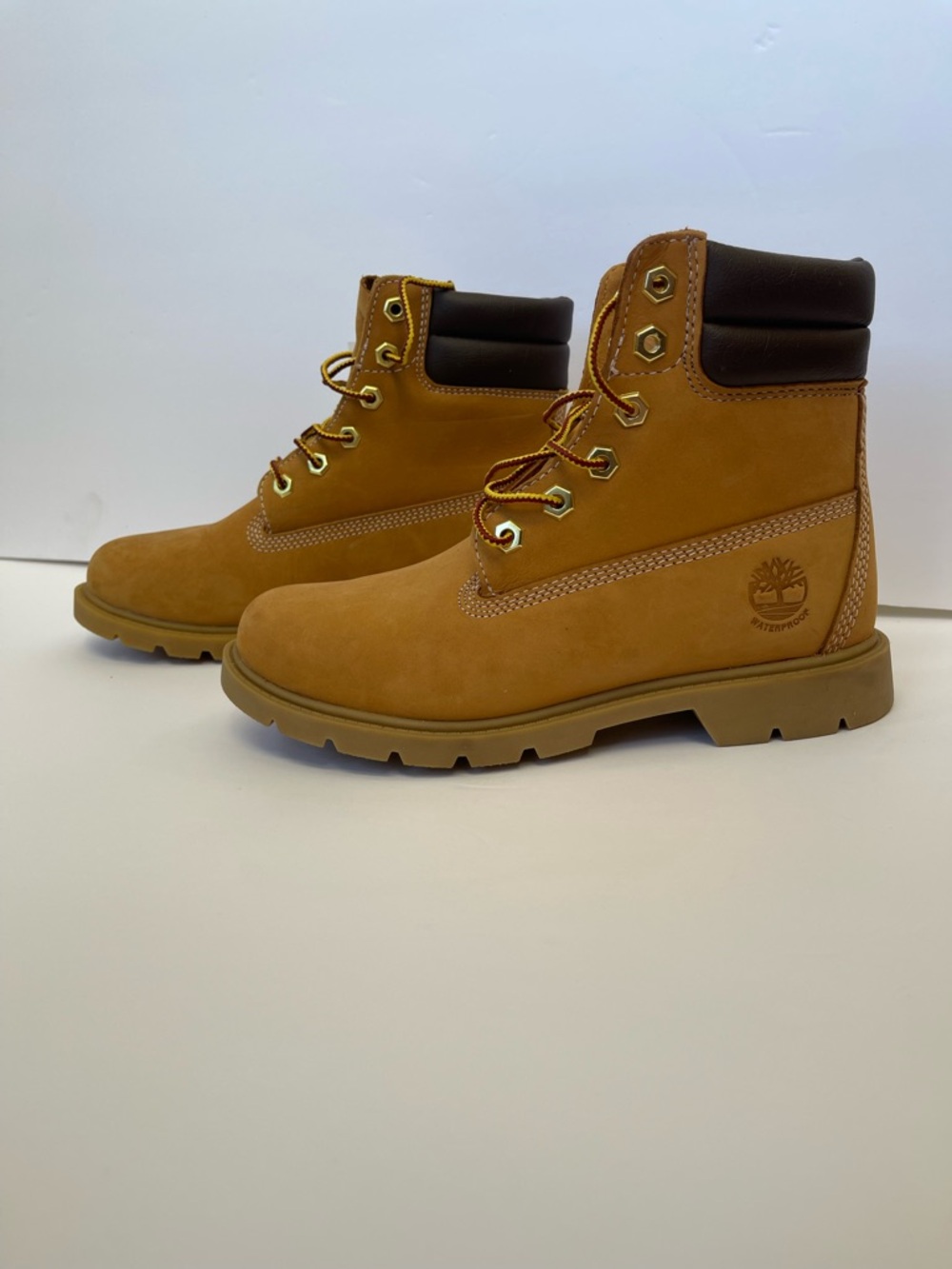 Timberland Wheat Nubuck Work Boots with Dark Brown Collar